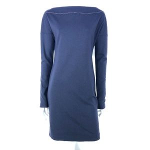 Tomas Maier Navy Blue Bodycon Bateau Cap Slv Jersey Studded Stretch Knit Dress